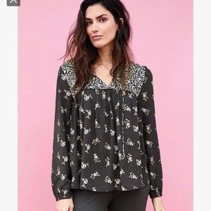 Matilda Jane NWT "In the Breezeway Blouse" Gray floral long sleeve top MEDIUM